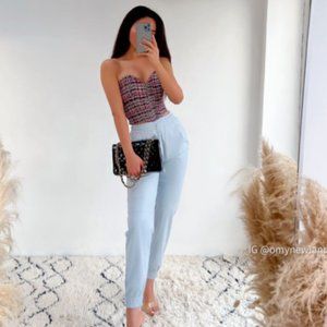 NWT Zara Size XS Light Blue Faux Leather Jogging Pants Blogger Favorite